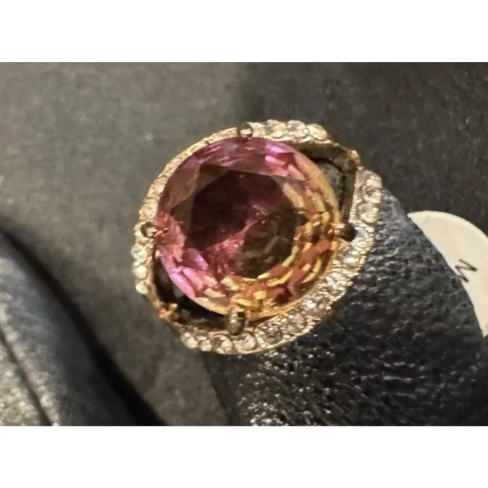 NEW Fashion CZ Moissanite Pink Amber Gold Ring Women 18 US 8